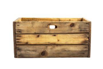 Rustic wooden crate sits on a bright background ready for creative storage or decoration isolated on transparent background