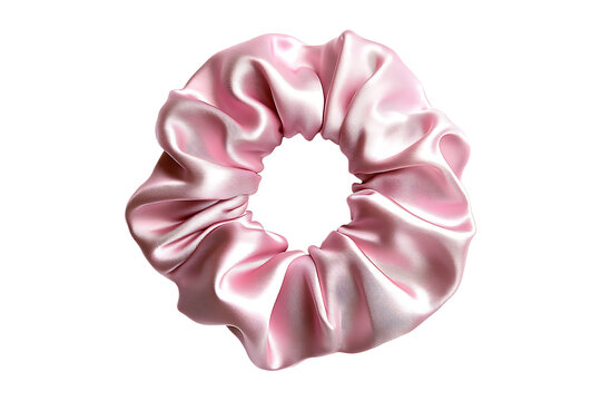 A pink silk scrunchie Isolated on White and Transparent Background PNG Image.