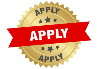 apply. apply round red and gold label isolated on transparent background
