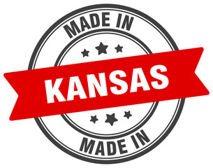 Made in Kansas round sign. Made in Kansas stamp.