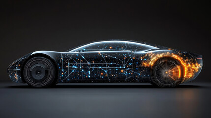 Abstract image of a auto in the form of a starry sky or space, consisting of points, lines, and shapes in the form of planets, stars and the universe. Vector business