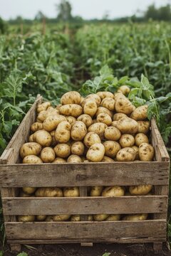 Wooden Crate Potates Field
