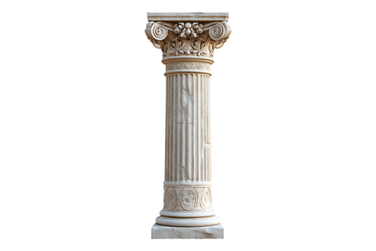 Ancient Greek column Isolated on White and Transparent Background PNG Image.