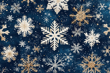 A delicate vector illustration of beautiful snowflakes on a seamless pattern