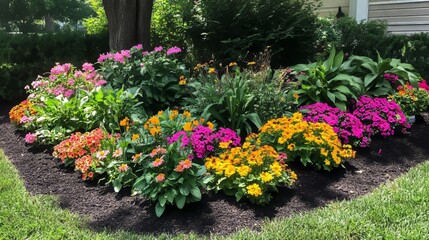 A vibrant flower bed with different species blooming in the garden.