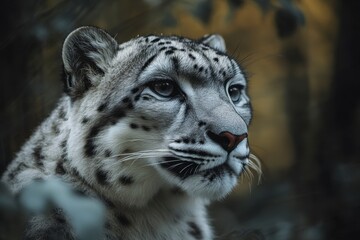 Fototapeta premium Captivating Portrait of a Majestic Snow Leopard with Striking Blue Eyes and Intricate Fur Details