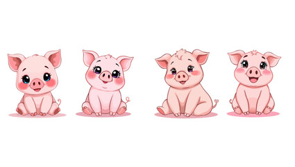 Obraz premium cute pink pig vector set