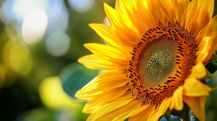 Fototapeta premium Close-up of a sunflower with its seeds visible in the center. 