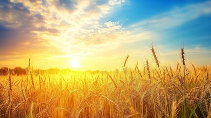 Fototapeta premium Field of tall, golden barley ready for harvest. 