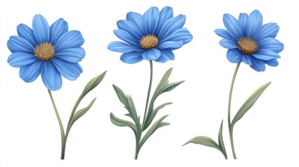 Fototapeta premium Flower daisy blue flax flora blossom bloom petal nature garden floweret floret blue. Blossom. Illustration