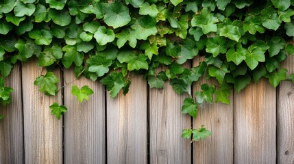 Green vines growing along a rustic wooden fence. 