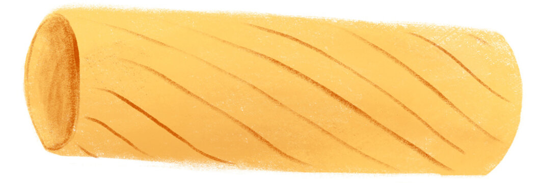 Set di illustrazioni digitali di pasta italiana (farfalla, fusillo, penna, tortiglione), stile minimalista e disegno a mano su sfondo trasparente