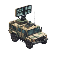 Military Surveillance Vehicle: A Tactical Force in Camouflage, Equipped with Advanced Radar, Communication, and Electronic Systems for Defense and Reconnaissance