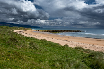 Beautiful golden sandy beach in Brora village, East Scotland, North Sea