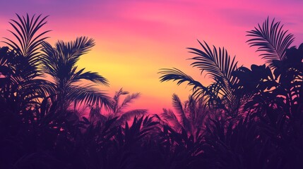 Obraz premium Silhouettes of plants against a beautiful sunset sky. 