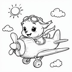 Happy Dog Pilot Soaring in the Sky – Simple Line Drawing for Kids