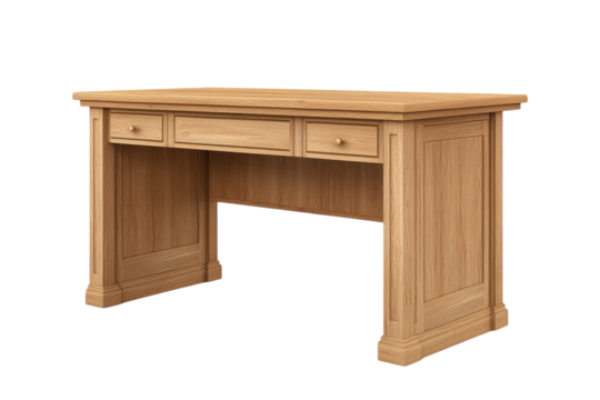 A beautifully crafted wooden desk showcasing timeless craftsmanship in a minimalist setting isolated on transparent background - Powered by Adobe