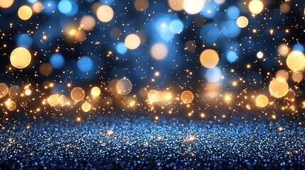 Obraz premium Blue and Gold Glitter Background with Sparkling Lights