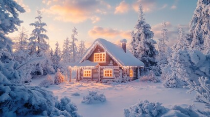 Fototapeta premium Snowy Forest Cabin