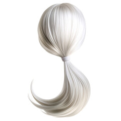 Platinum Blonde Low Ponytail with Straight Wavy Hair Isolated on Transparent Background