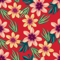 Fototapeta premium Exotic hand drawn flowers, seamless patterns with floral for fabric, textiles, clothing, wrapping paper, cover, banner, home decor, abstract backgrounds. Vector illustration.