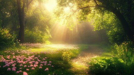 Obraz premium Flowers in fresh green Spring woods.