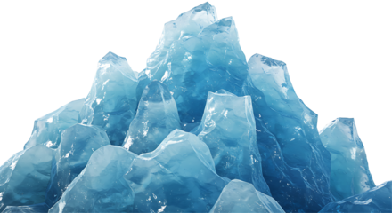 A cluster of translucent blue ice crystals with sharp edges and natural formations. Isolated on a transparent background. ice png.