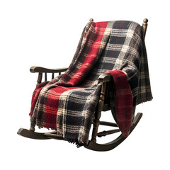 A Cozy Plaid Blanket Wrapped Around a Rocking Chair Isolated on Transparent Background