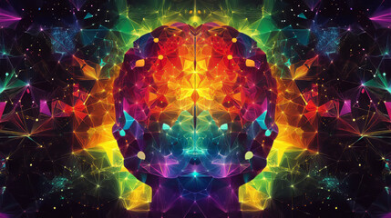 Creative concept of the human brain consists of colorful polygons, vector