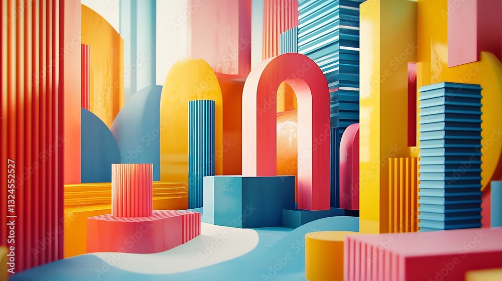 Poster colorful abstract geometric shapes 3d render