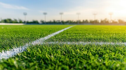 A well maintained sports field with vibrant green grass and clearly marked lines ready for athletic activities and competitions  category Sports