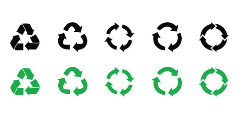 Set of recycling icons. Recycle symbol. Rotation arrow pack. Reuse cycle.
