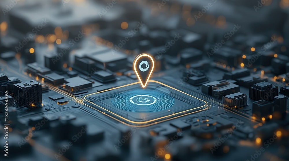 Aufkleber this image showcases an elegant and futuristic visualization of a highlighted pin or marker on a wor