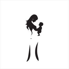 Fototapeta premium A timeless and elegant black and white vector logo silhouette of a mother and child against a white background. The design uses geometric shapes and clean lines, focusing on balance and symmetry.