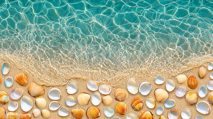 Beach Shells, Rippled Water, Top View