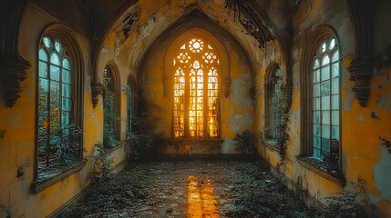Obraz premium Ruined chapel, golden light