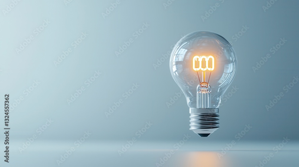Poster a glowing incandescent lightbulb filament illuminating against a smooth gradient background transiti