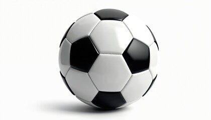 Fototapeta premium Classic soccer ball with black and white panels on clean white background. Football sport equipment for soccer championship, recreation or leisure activity. Team sport, game play concept.