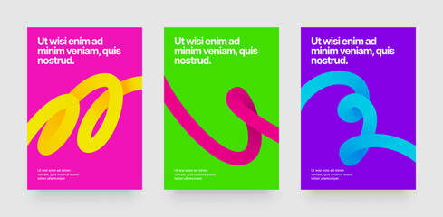 Template with wavy shapes for companies, business or events. Colorful squiggles lines design for poster, cover or background. Set of vector illustrations.