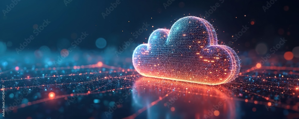 Fototapete Abstract digital background illustrates cloud technology. Binary code networking power instant online services, data transfer, synchronization for business, personal use. Futuristic innovation