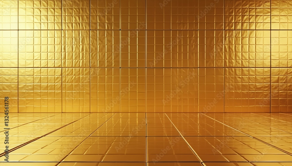 Aufkleber shiny gold wall background with tiled texture. metallic surface in warm yellow tones. abstract desig