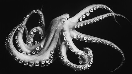 Obraz premium A giant squid's tentacles reaching out of the deep ocean. 