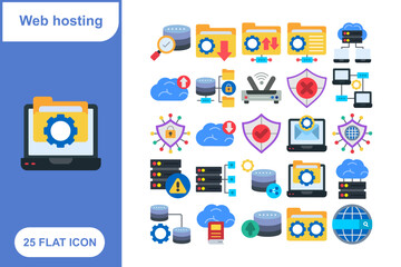 Web Hosting Icons Set, Collection of Web Hosting Icons Set - 25 Vector Icons for Servers, Domain, Hosting Plans & Website Management