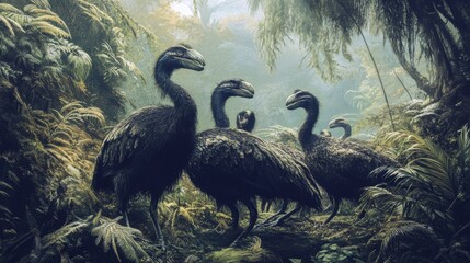 A group of extinct flightless birds like the moa and the dodo.