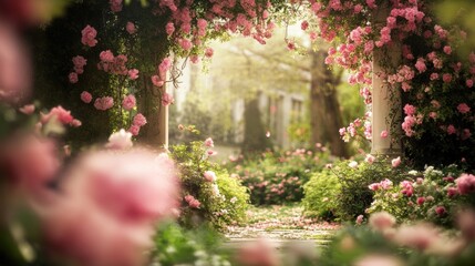 Fototapeta premium Beautiful garden with colorful flowers.