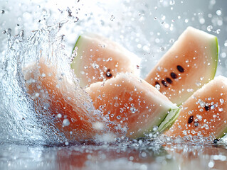 Fototapeta premium Sliced watermelon in water splash