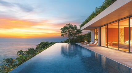 Sunset Oceanfront Villa Infinity Pool Luxury Design