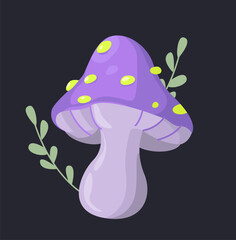 Fantasy purple mushroom illustration. Vector illustration