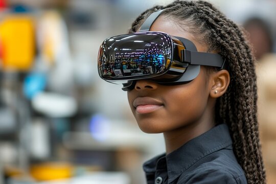 a girl wearing a VR headset.