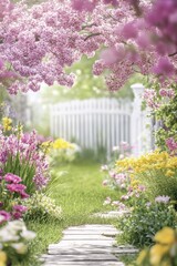Fototapeta premium Beautiful garden with colorful flowers.
